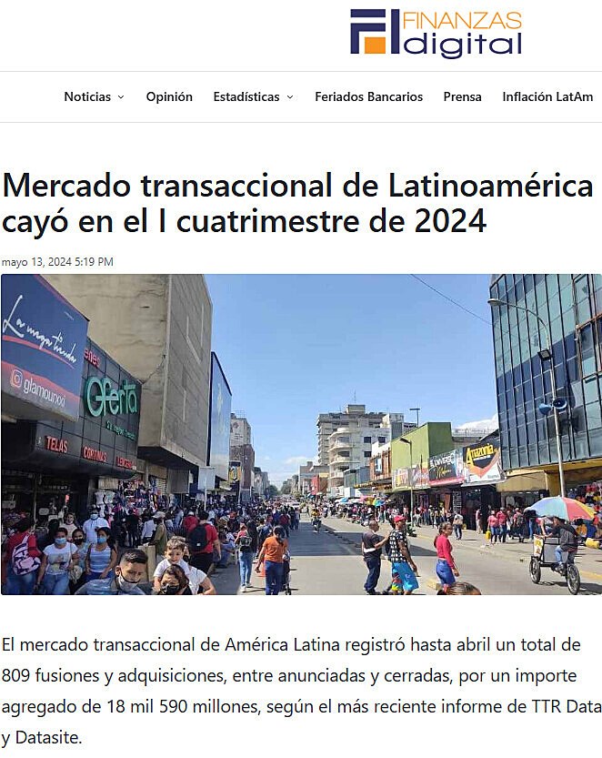 Mercado transaccional de Latinoamrica cay en el I cuatrimestre de 2024